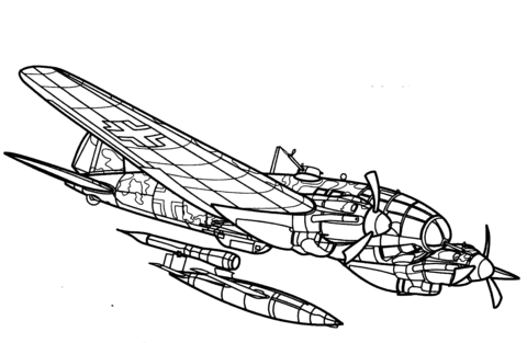 Heinkel He 111 Bomber Aircraft Coloring Page